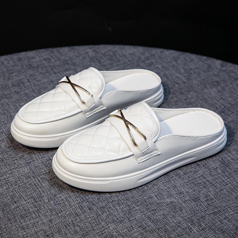 Women's Mules Shoes White Sandals Comfortable Fashion Designer Slipper Flat Leather Summer New 2024 Luxury Slippers for Women