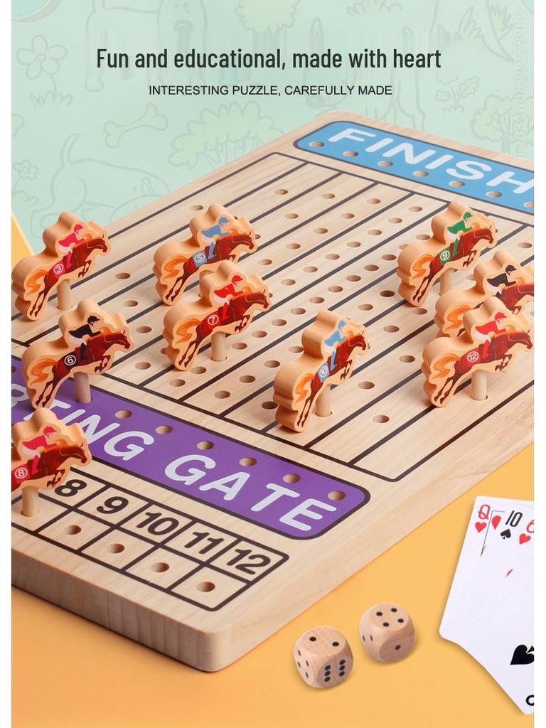 Solid Wood Horse Racing Board Game for Kids – Educational Wooden Toy