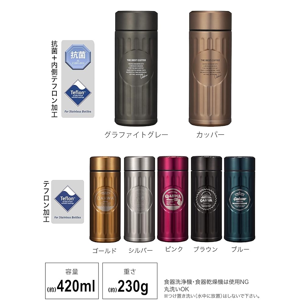 CB JAPAN Water Bottle, Graphite Gray, 420ml, Direct Drink, Double-Walled Vacuum Insulation,