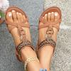 Fashion Bohemian Style Butterfly Flat Sandals for Women Summer Retro Striped Roman Sandals Woman Plus Size 43 Comfort Casual Beach Shoes