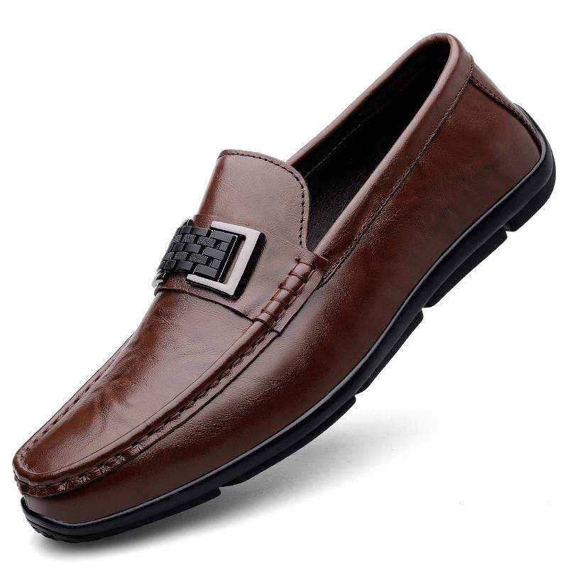 Fashion Advanced Texture Lightweight Genuine Leather Men's Formal Leather Shoes Handmade Soft Comfortable Non-slip Casual Men Bean Shoes