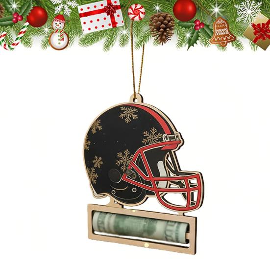 Wooden Money Holder Christmas Ornament Football Helmet Cash Gift Card Holder Sports Fan Gift for Men Players Coaches