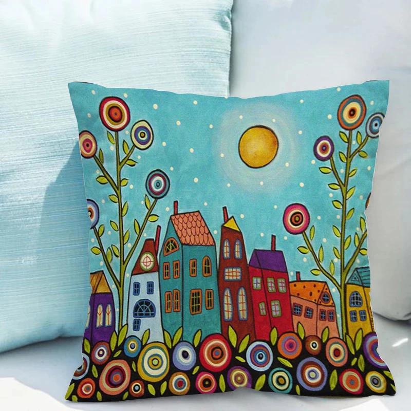 Retro Rural Color Cities Pillows Cushions 40x40 Car Double-sided Printing Room Decor Sofa Pillow Cover Cushion Short Plush Couch