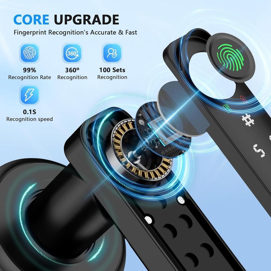 Fingerprint Door Lock, Smart Door knob, Biometric Door Lock, Bedroom Door knob with Code and App, Keypad Keyless Entry with Handle for Home Hotel