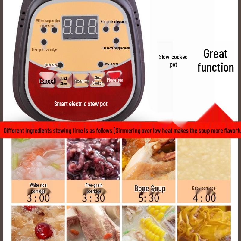 Vollautomatischer elektrischer Schongarer: Keramik-Suppentopf für Brei und multifunktionales Gesundheitskochen.