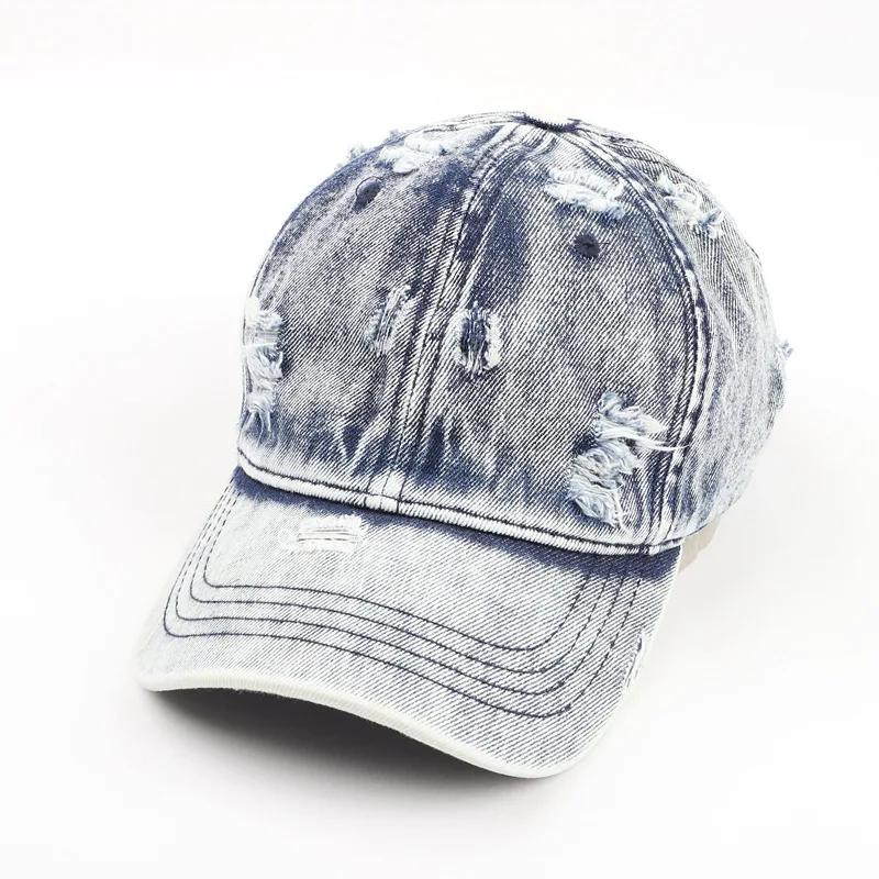 Summer Outdoor Sun Shade Washed Denim Hat For Men Snapback Trucker Hats High Quality Women Cap Worn Hole Baseball Caps