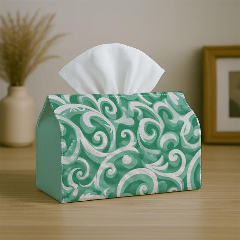1pc Art Nouveau Organic Tissue Box-Swirl Vine Green,Durable Napkin Organizer for Car,Kitchen,Dining,Home Decor-Decorative Tabletop Party Tissue Box,Fe