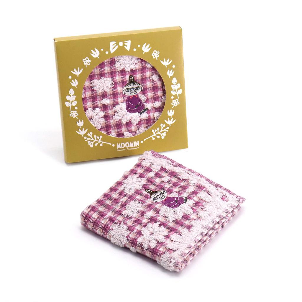 Moomin Check Flower Towel Little Fluffy Cotton Gauze 25 x 25 cm Handkerchief, Pink, Packaged, My, Pile, 47-2740080, Approx.