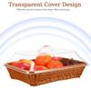 Simulated Rattan Bread Basket Transparent Cover Rustic Woven Storage Basket for Kitchen Restaurant Bakery Fruit Vegetable