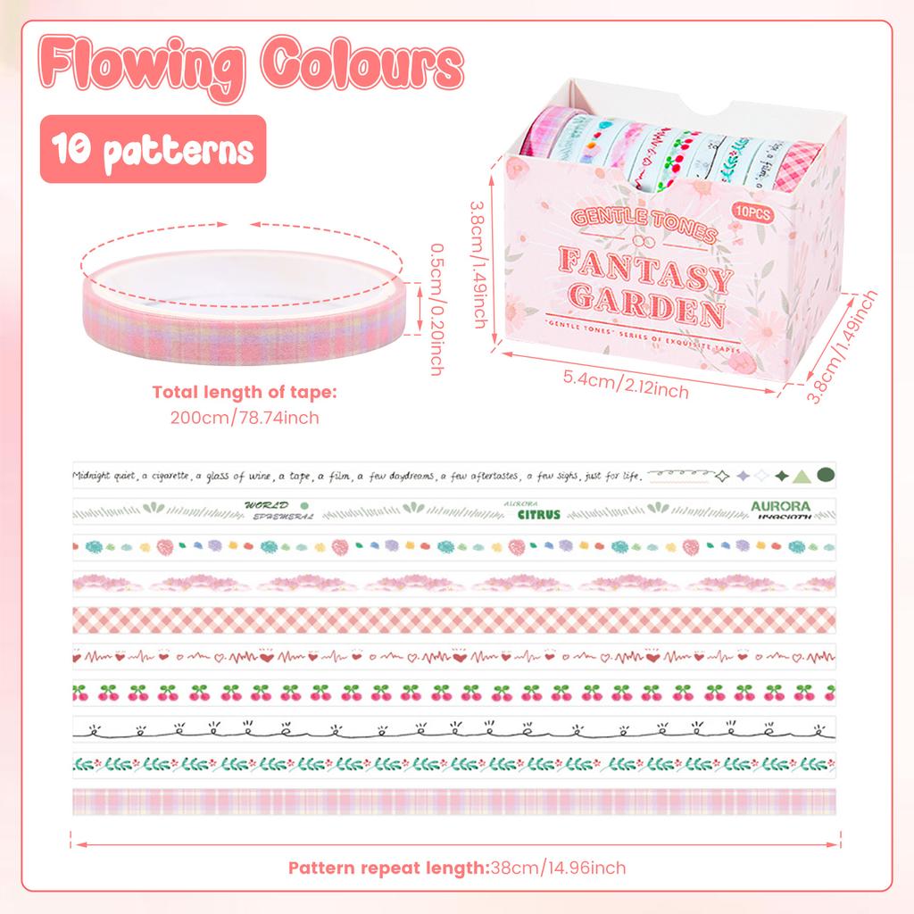 10 Rolls Washi Tape Aesthetics Decor Adhesive Tape Washi Tape DIY Scrapbooking Material Sticker Label Stationery School Supplies
