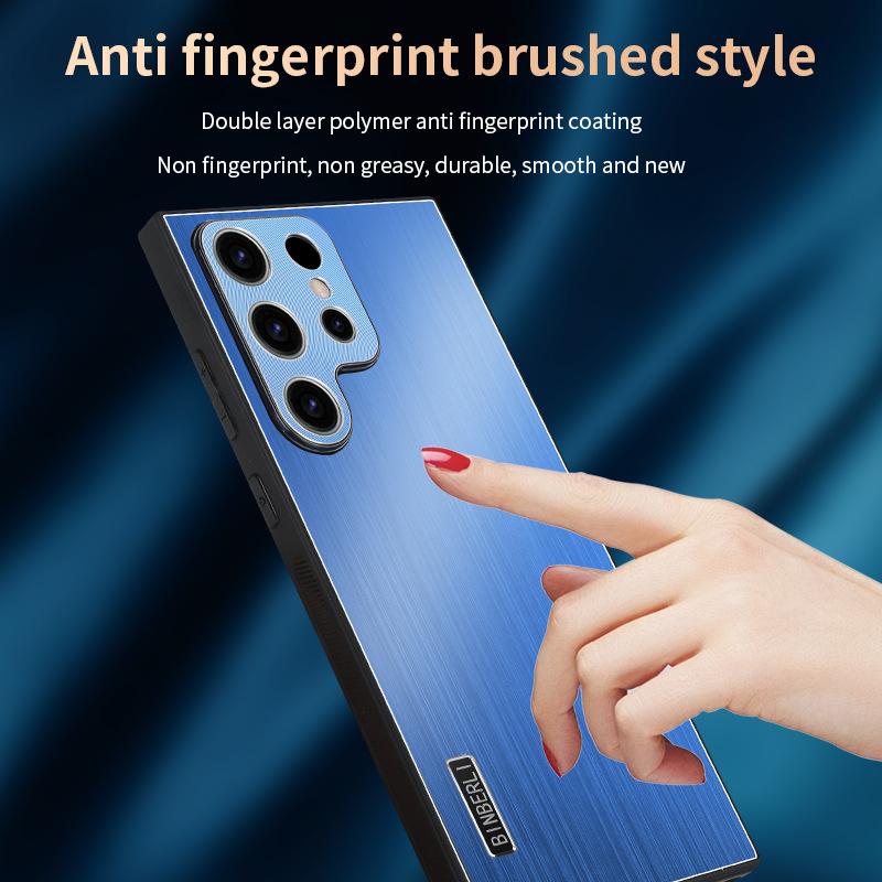 Suitable for Samsung S24ultra Mobile Phone Case S23plus Metal Brushed Back Plate Tup Anti Fall Sheath Light Luxury Style