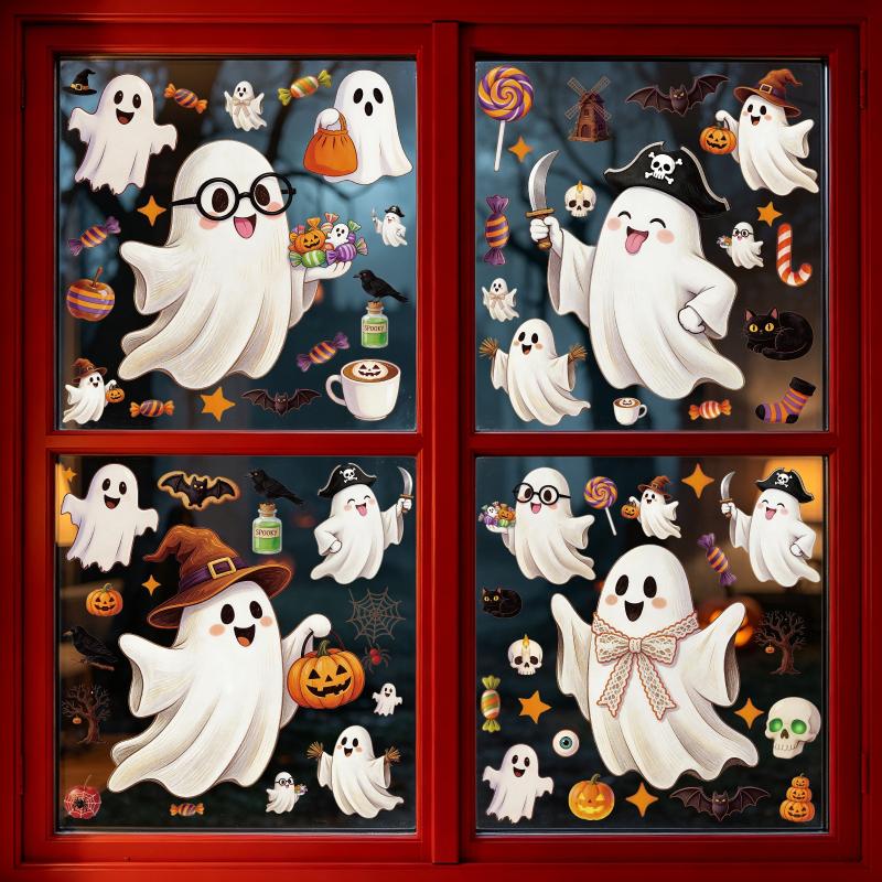 1/2/4/6/8 Blatt Halloween-Dekorationen Kreative Kürbis Geist Glasaufkleber Frohen Halloween-Tag Dekor