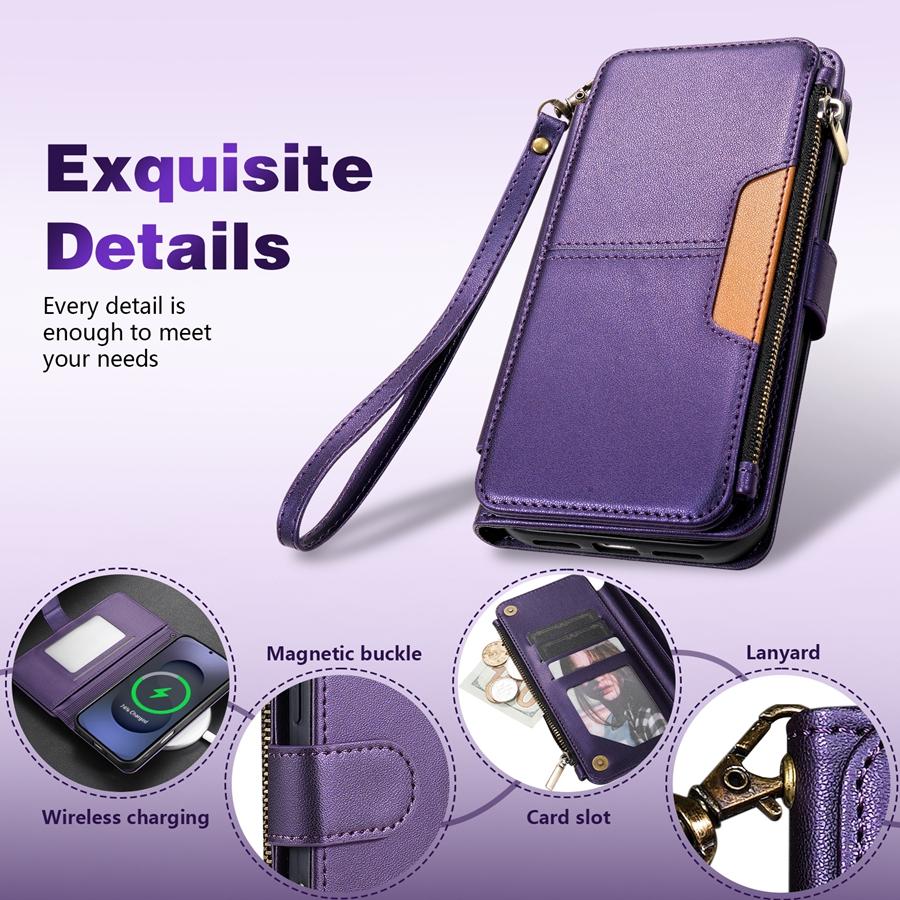 Wallet Multi-card Slot Zipper Kickstand Magnetic Flip Leather Case For Samsung Galaxy S26 Ultra S25 FE S24 Plus S23 S22 S21 S20