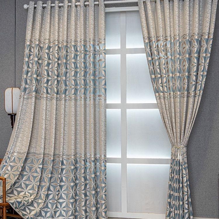 Jacquard Leaf Designer Gray Polyester Fiber Window Screen Floor Window Screen Curtain for Kitchen Bedroom Home Decor