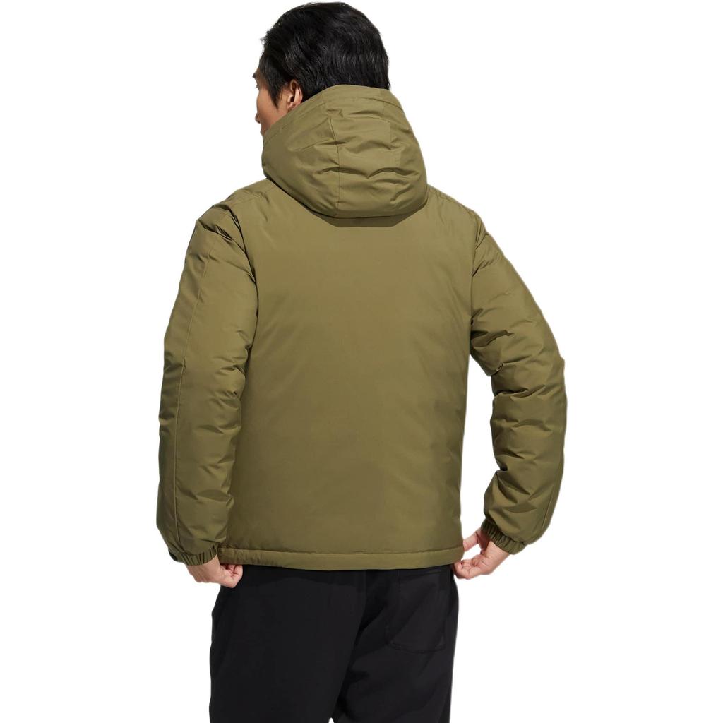 Adidas Solid Color Logo Stripe Print Hooded Zipper Down Jacket Men Outerwear Green HN2120