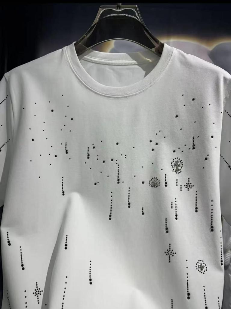 Men's Luxury Rhinestone Wing Tee - Spring/Summer, Short-Sleeve, Statement Fashion, Wide Round Neck.