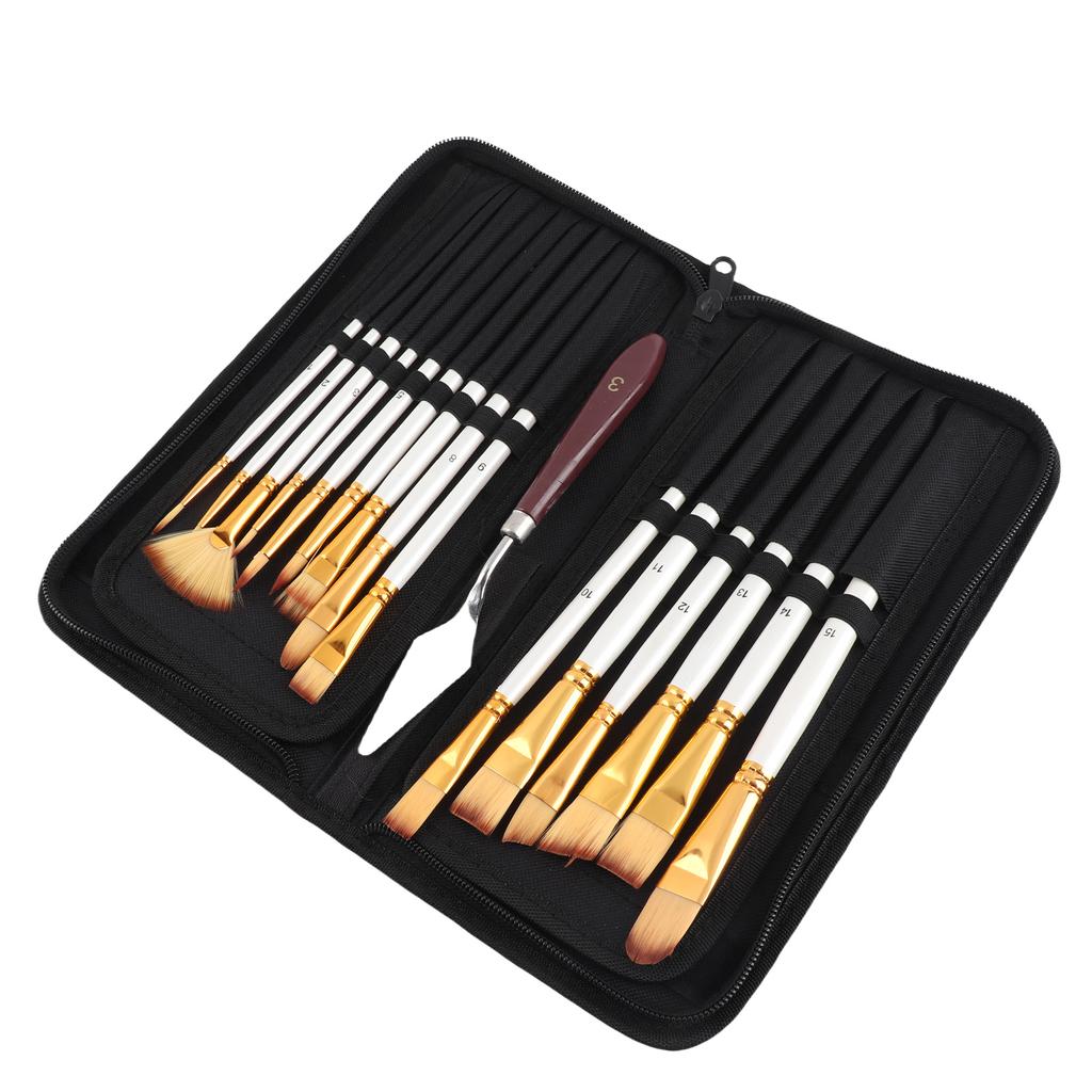 15pcs Paint Brush Set Acrylic Detailed Oil Painting Brushes with Canvas Bag for Kids Adult Drawing Arts Crafts