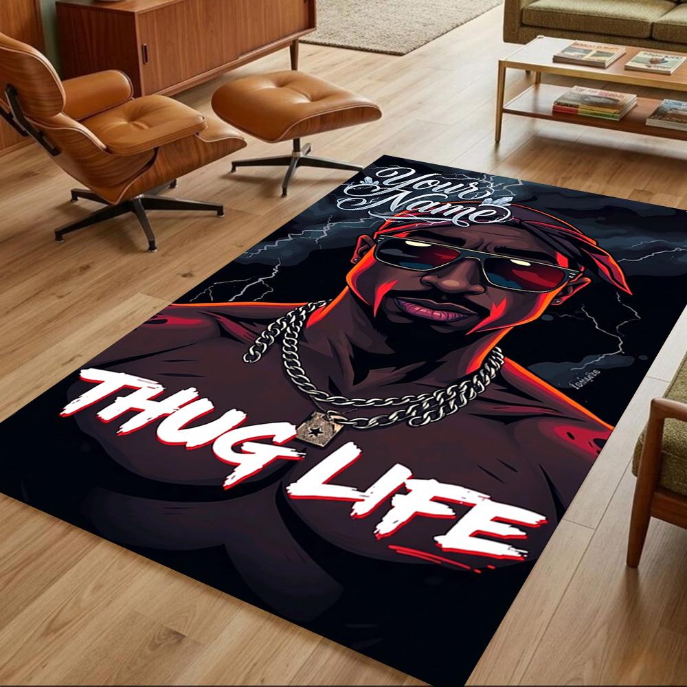 2pac Customize Text Floor Mat Perfect for Dormitory Entryway Outdoor Game Room Anti-slip Rug Anime Office Decor Best for Christmas