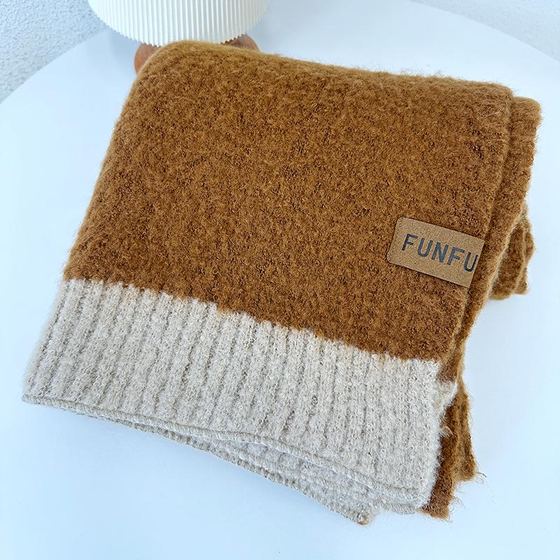 Autumn and winter new thickened long fluffy high-end scarf warm thickened contrasting knitted scarf