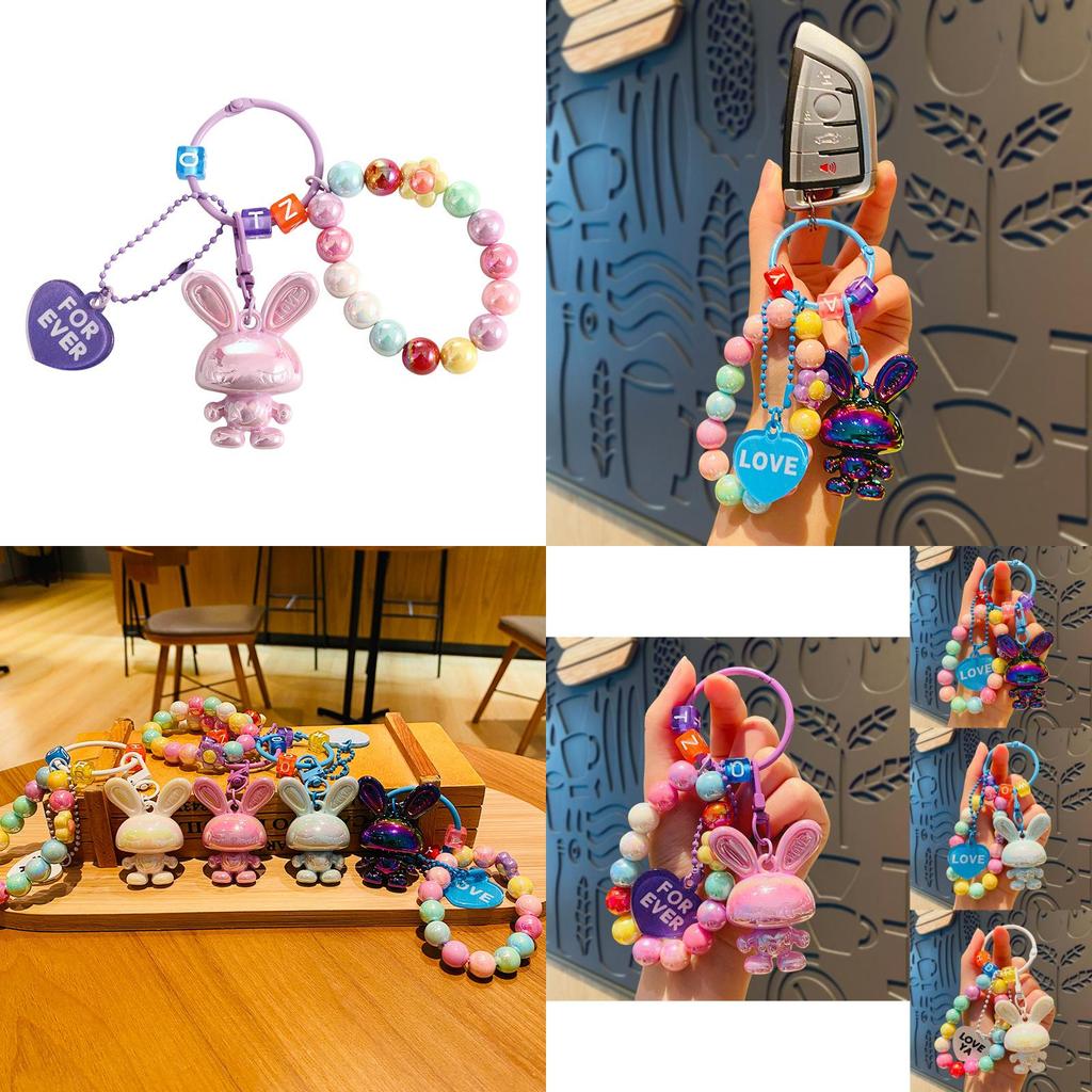 Cute Cartoon Rabbit Bead Bracelet Keychain Adorable Couple Backpack Accessories