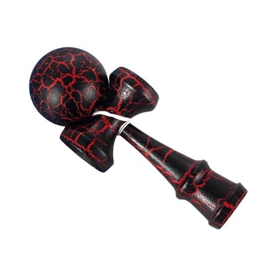 Kendama Wooden Street Kendama for Beginners Crack Pattern Competition Practice Toy Traditional Toy (Black x Red)