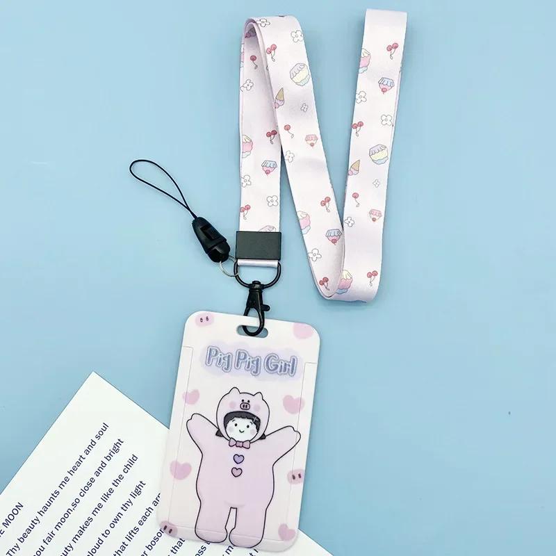 Fashion Flower Women Card Protector Cover Case Card Holder Neck Strap with Lanyard Badge Holder Work ID Card Bus ID Card Holder