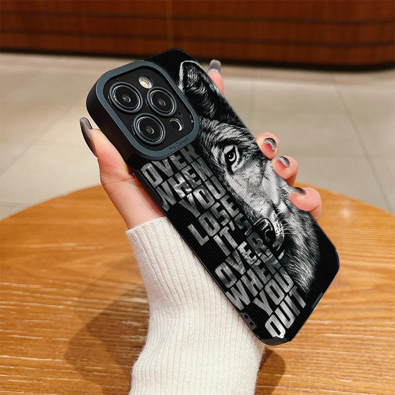 Handyhülle aus Leder mit vertikaler Maserung, Wolfskatze-Druck, weiches Silikon, Rückseite, mit vollem Kameraschutz für Samsung