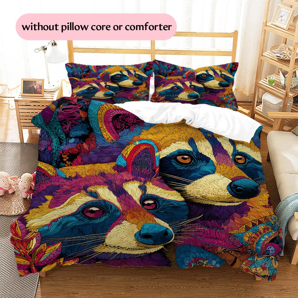 Zwei Waschbären Muster Bettwäsche Heimdekoration Geburtstagsgeschenk (1 Bettbezug + 2 Kissenbezüge, ohne Füllung)