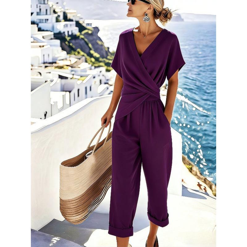 1116 Women's Clothing European and American Summer New Fashion Solid Color Irregular Short Sleeve Cover
