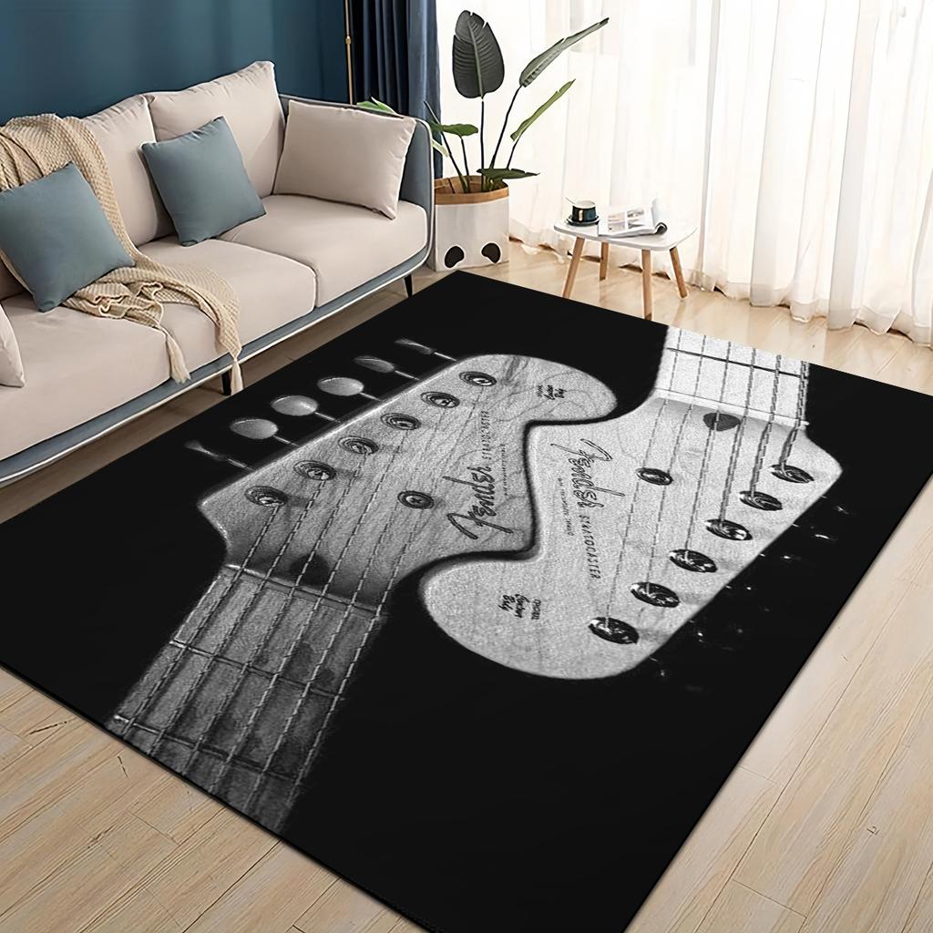 3D Retro Fender Logo Guitar Instruments Music Carpet Rug for Living Room Bedroom Home Sofa Decoration,kids Non-slip Floor Mat