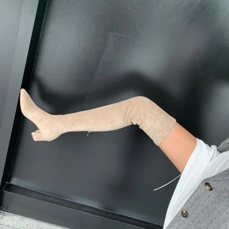 Fashion Sexy High Boots Women Winter New Fashion Over The Knee Warm Botas Mujer Suede Back Zipper Pumps Sock Shoes High Heels Boots
