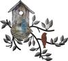 Peryiter Birds Wall Metal Decor Outdoor Art Hanging Metal Tree with Birdhouse for Living Room Tree Leaf Wall Decor for Indoor