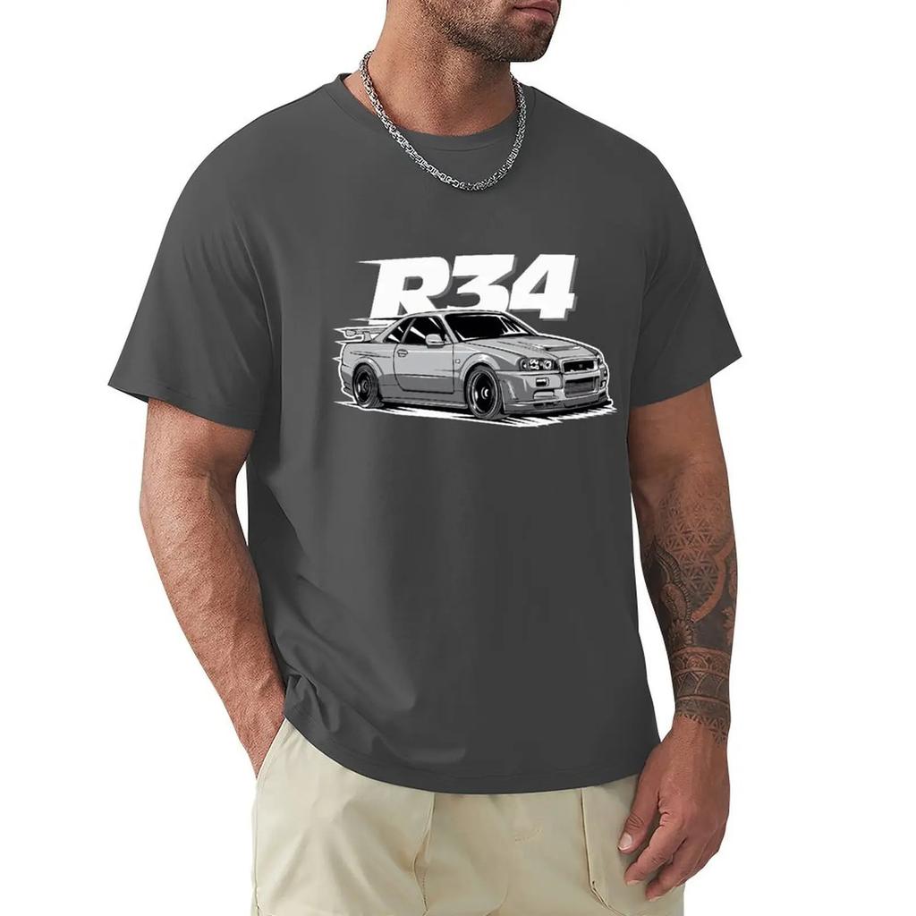 R34 T-Shirts Rundhals Auto Automotive T-Shirt Kleidung Geschenkidee T-Shirt Harajuku Kurzarm T-Shirt Baumwolle Grafik T-Shirt