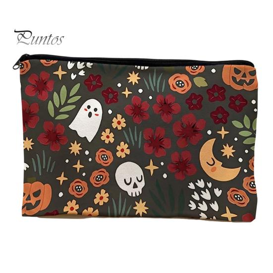 Ghost Design Storage Bag Bag, with Halloween Pattern Printed, Smooth Zipper Reusable Canvas Makeup Large Capacity Travel Cosmetic Pouch Tight Sealing