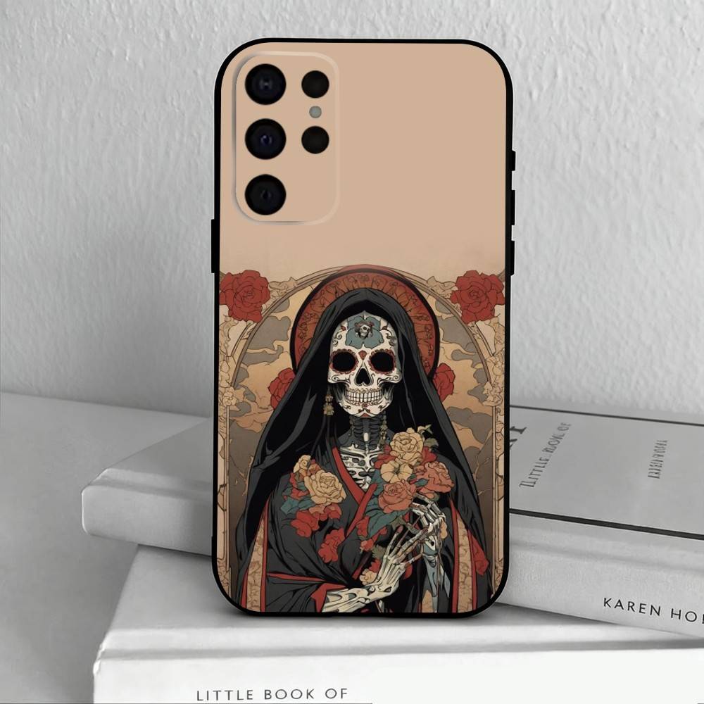 Santa M-Muerte P-print-T Phone Case For Samsung S25,24,23,22,30,21,10,9,Ultra,Plus,Lite,FE,4,5 G Soft Black Case