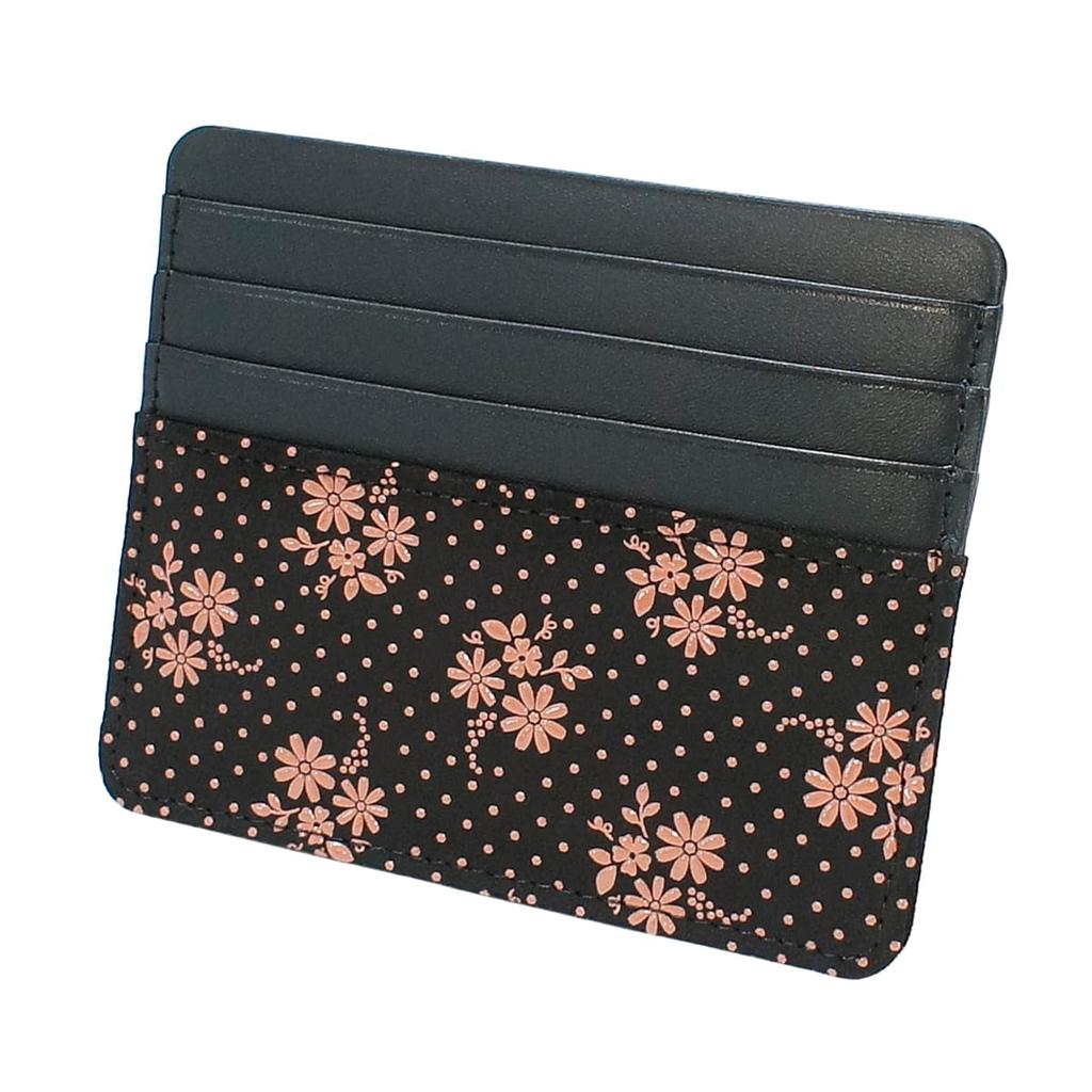 Indenya Slim Card Case, Thin, Deerskin Leather with Black and Pink Lacquer, Cosmos Pattern, 2530-51-175