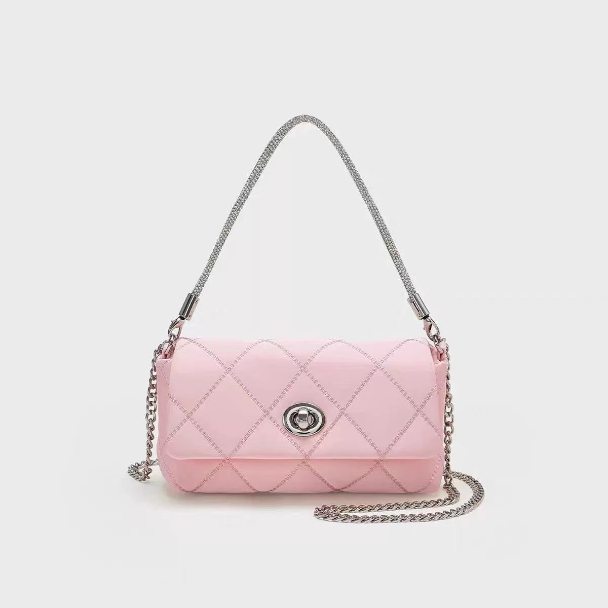 

Женская сумка 2023, модная сумка через плечо со стразами Lingge, модная сумка через плечо на одно плечо розовый