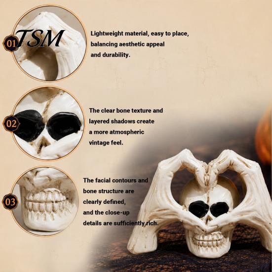 Creative Tricky Festival Gift Gothic Skeleton Hands Heart Sculpture with Skull, Romantic Love Statue, Halloween Theme Souvenir Shape Finger