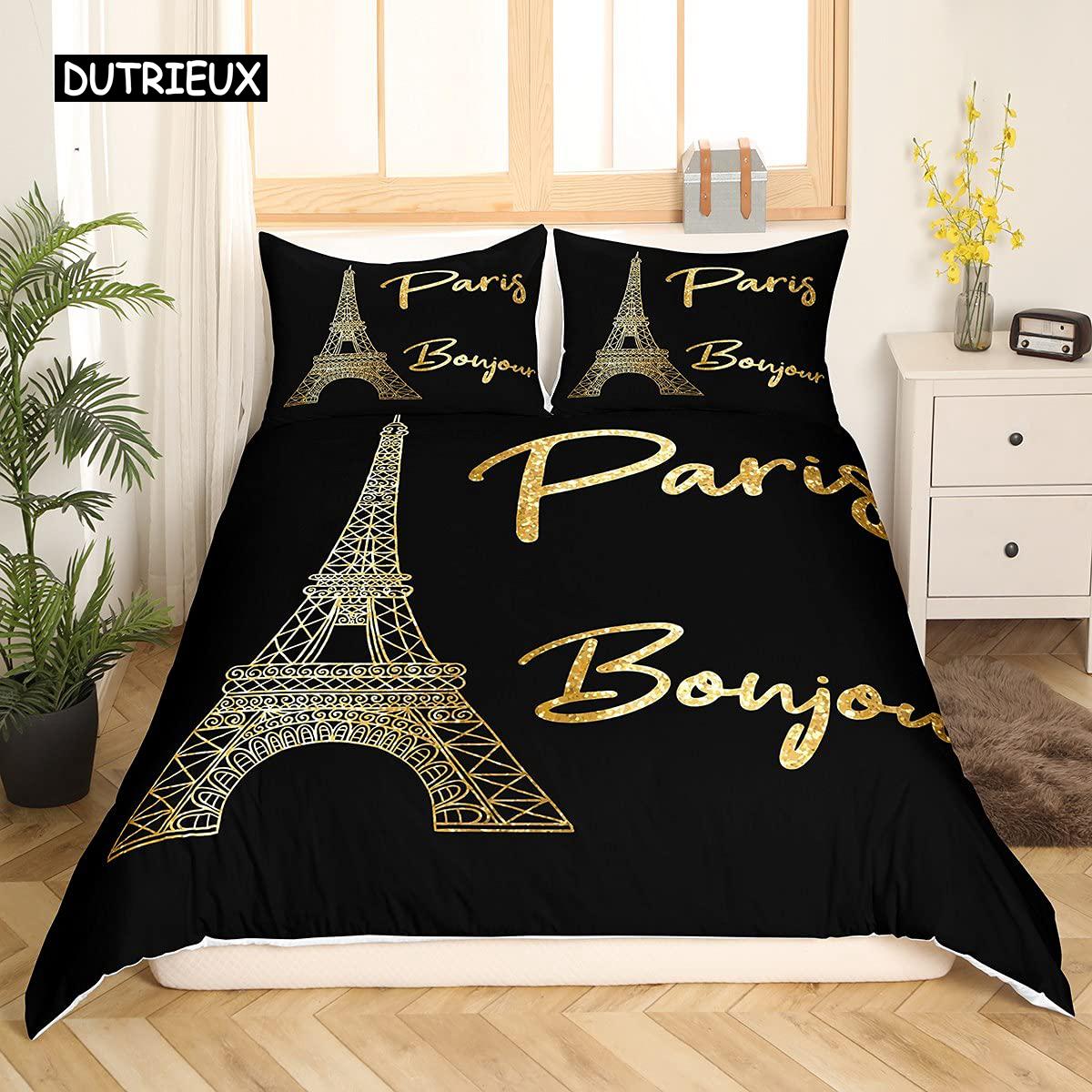 

Durable Warm King Eiffel Tower Size Paris for Boy Girl Polyester Cityscape Wooden Texture Quilt Comforter (quilt)-EU Single(135*200cm)3pcs