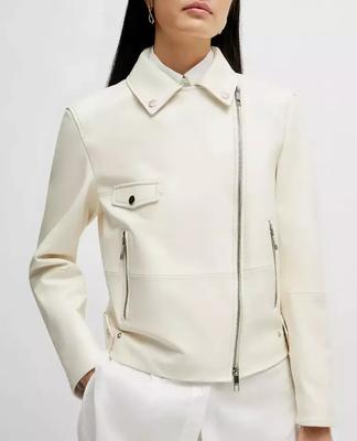 AL KHALID Motorcycle Style Women's Jacket Biker Stylish White Real Soft Lambskin Leather
