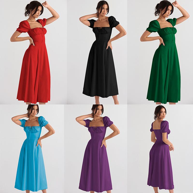 

Women s Square Neck Bubble Sleeve A-Line Dress in Multiple Colors XXL