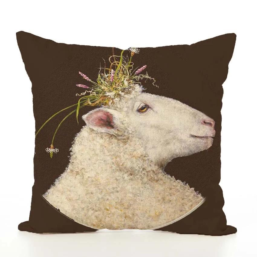 Decorative Cushion Cover Squirrel Bird Bear Fox Animal Printed Cotton Linen Pillowcase Couch Sofa Pillow Cover Living Room Decor