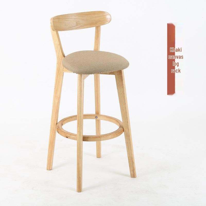 Nordic Solid Wood Bar Stool with Backrest - Modern Minimalist High Chair for Home or Milk Tea Shop
