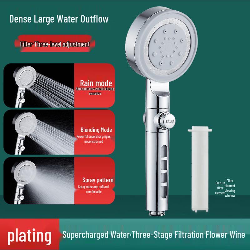Shengbei 3-Setting Pressurized Silver Rain Shower Head