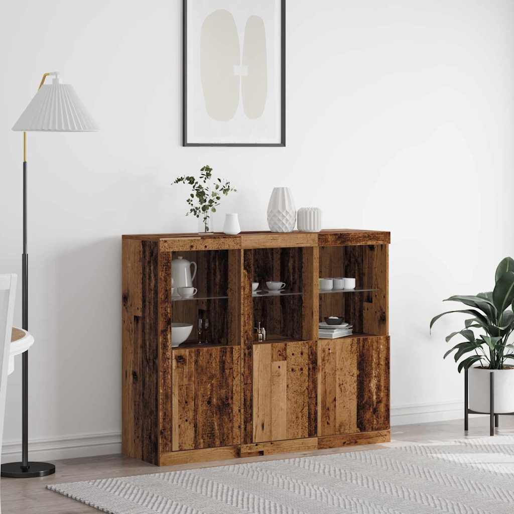 LED Sideboard 3 pcs Reclaimed Wood Look 123 x 37 x 100 cm Particleboard