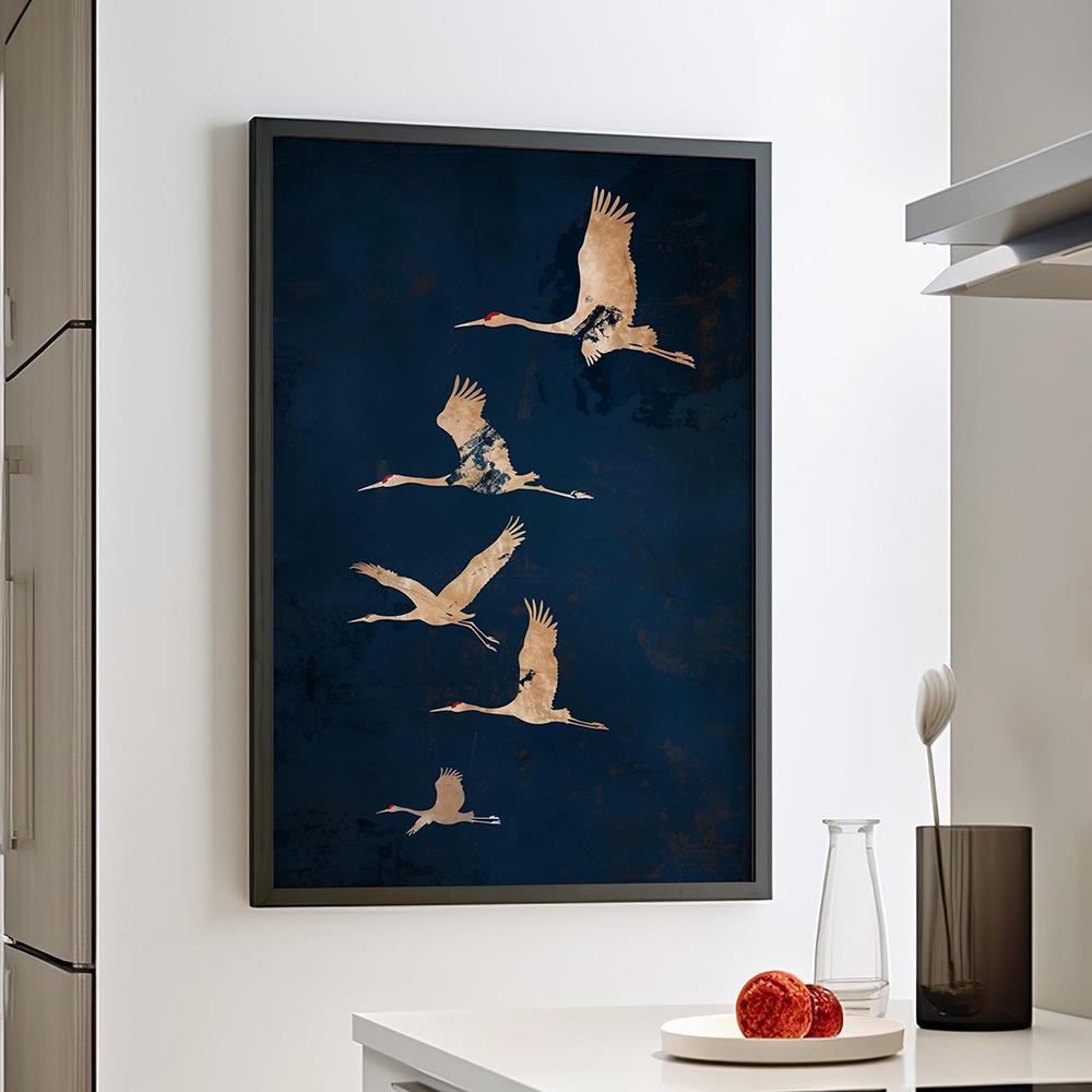 Salbeigrün Gold Japandi Kunstdruck Fliegende Vögel Wandkunst Abstrakte Sonnenkunst Wohnzimmerdeko Japanische Wandkunst Schlafzimmerdeko Geschenk