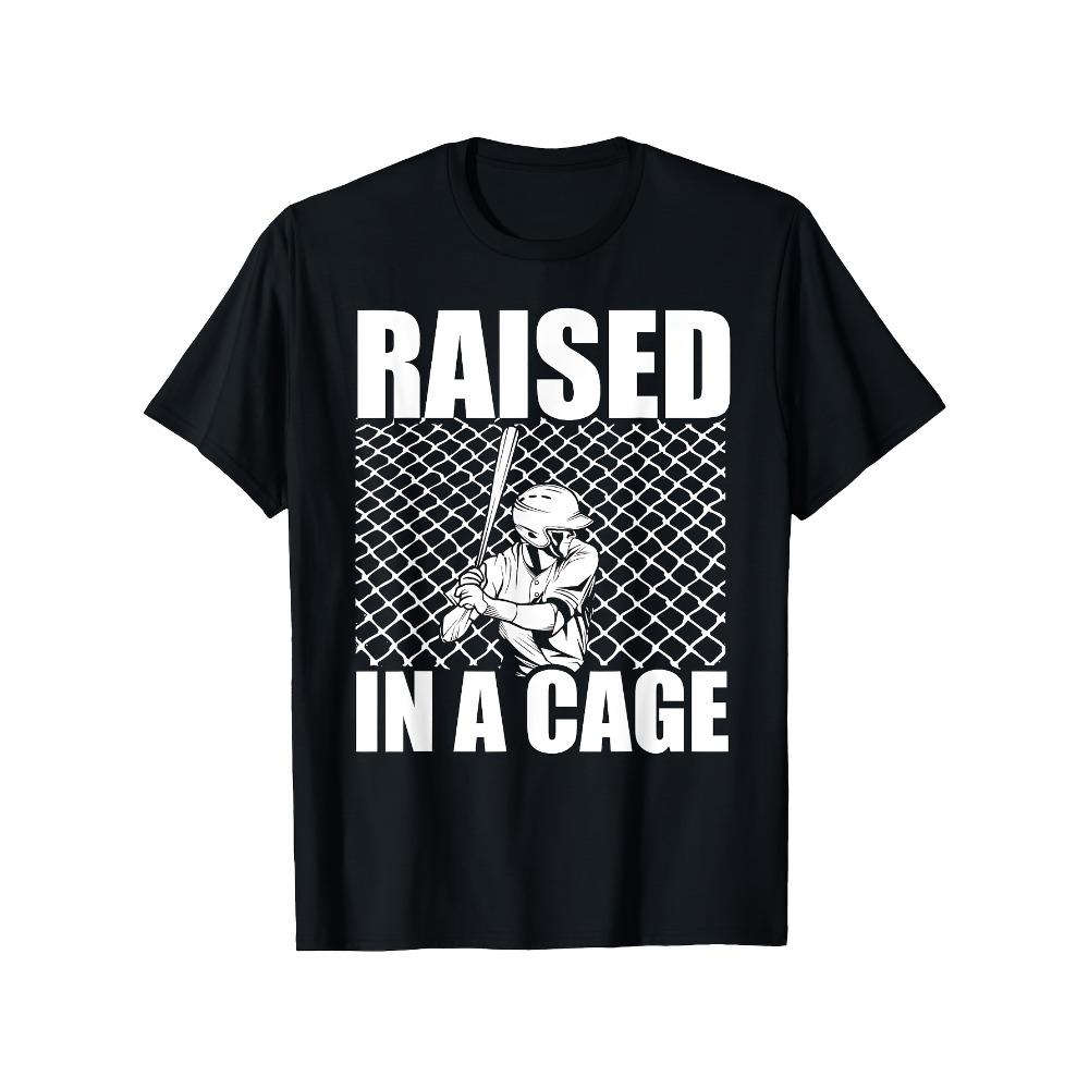 Raised in a Cage Baseball Training Batter Catcher Pitch T-Shirt - Vintage Style, Soft & Breathable Cotton, Regular Fit Crew S разноцветный