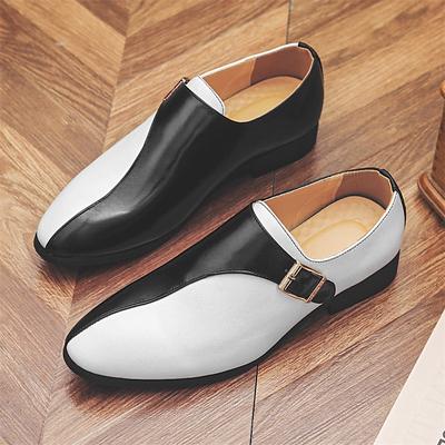 Designer New Men Pointed Patent Leather Dress Casual Monk Strap Shoes Black White Loafers Wedding Dress Homecoming Footwear
