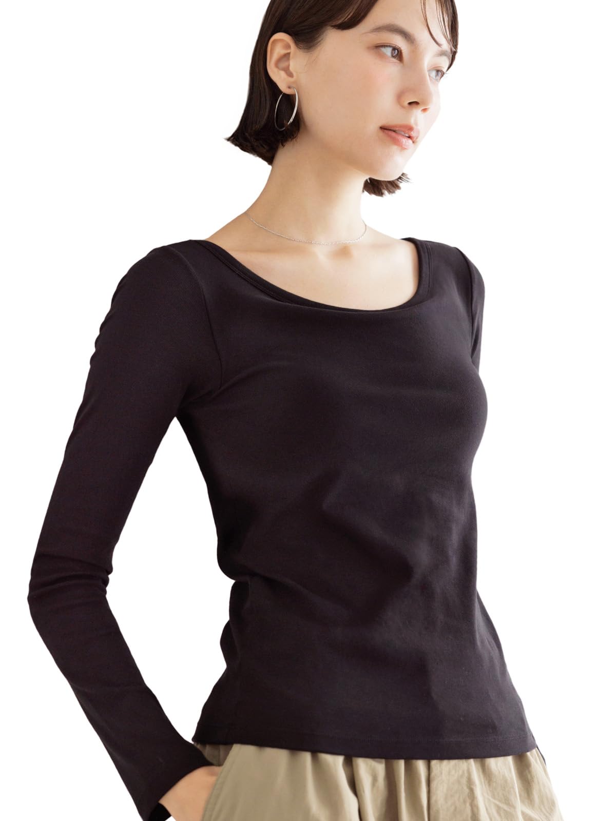 

Bambi Water Лонгслив-бра с длинными рукавами, размер лодочка, укороченный топ из трикотажа, женская футболка, топ, чашки, черный, M, вырез, длина, хлопок, чёрный