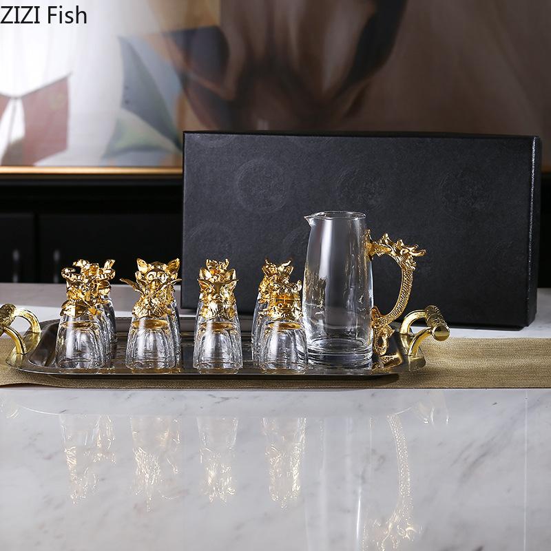 Twelve Zodiac Liquor Wine Glass Set Household Small Wine Glasses Hip Flasks Chinese Imitation European Drinkware Exquisite Gift